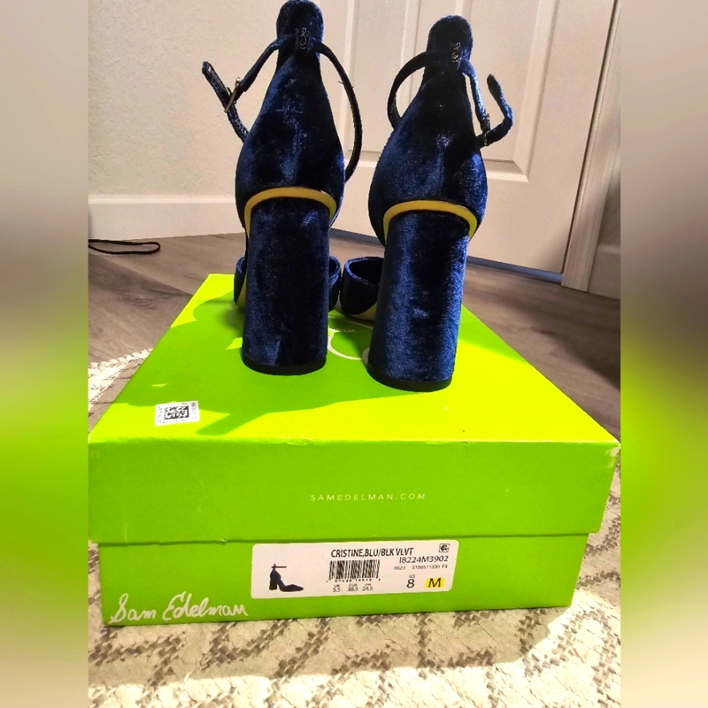 Sam Edelman brand new blue velvet ancle strap hills. Size 8 - Picture 3 of 8